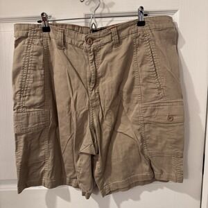 Nat Nast Performance Golf Cargo Shorts‎ Mens 42 Tan Stretch Zip Pockets Textured